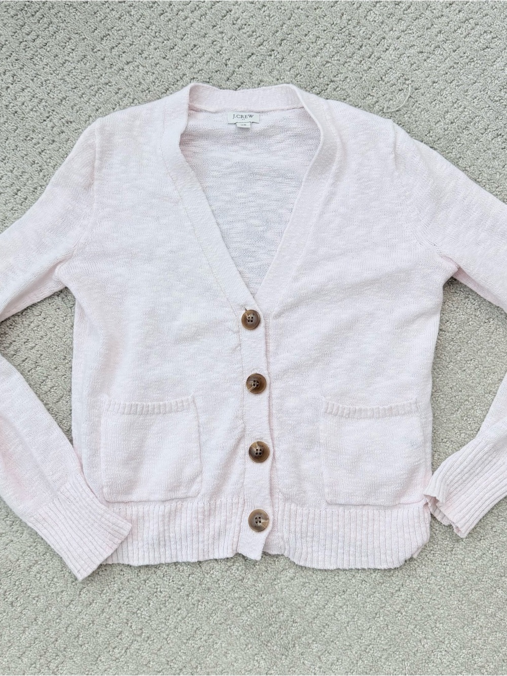 J. Crew light soft pink Button-Front V-Neck Cardigan - Picture 2 of 4